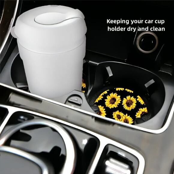 Barnwood & Sunflower Print Car Coasters - 2Pcs Heat Insulation Non-Slip Mats! - Picture 2 of 5